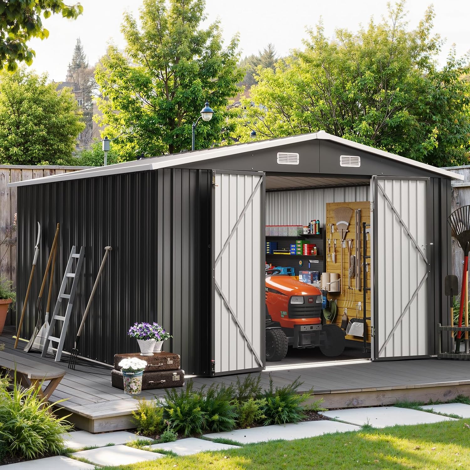 10x12FT Outdoor Storage Shed W - đánh giá và giá Garden Tools